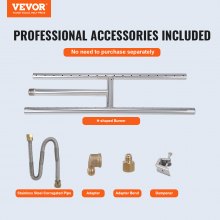 VEVOR Quemador de Brasero Integrado 152,4x457,2 mm Kit de Quemador de Brasero Rectangular de Acero Inoxidable para Gas Natural y Propano 90.000 BTU para Uso Interior y Exterior Hogar Jardín Camping