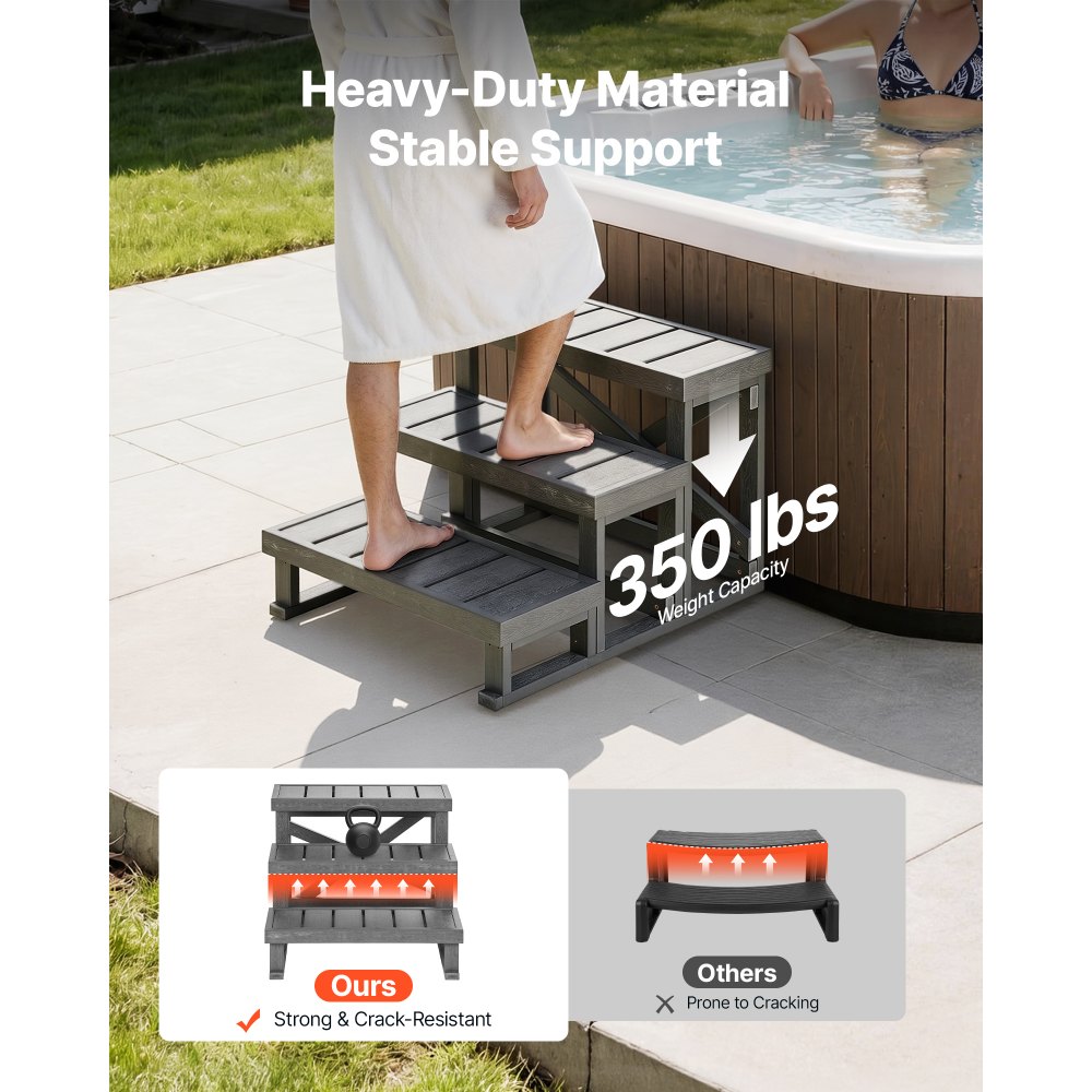 VEVOR Escaleras para Bañera, 3 Peldaños de Plástico HIPS, Ancho de 70 cm, Almohadillas Antideslizantes, Capacidad para Trabajos Pesados ​​de 160 kg, para Piscinas Elevadas, Caravanas, Exteriores