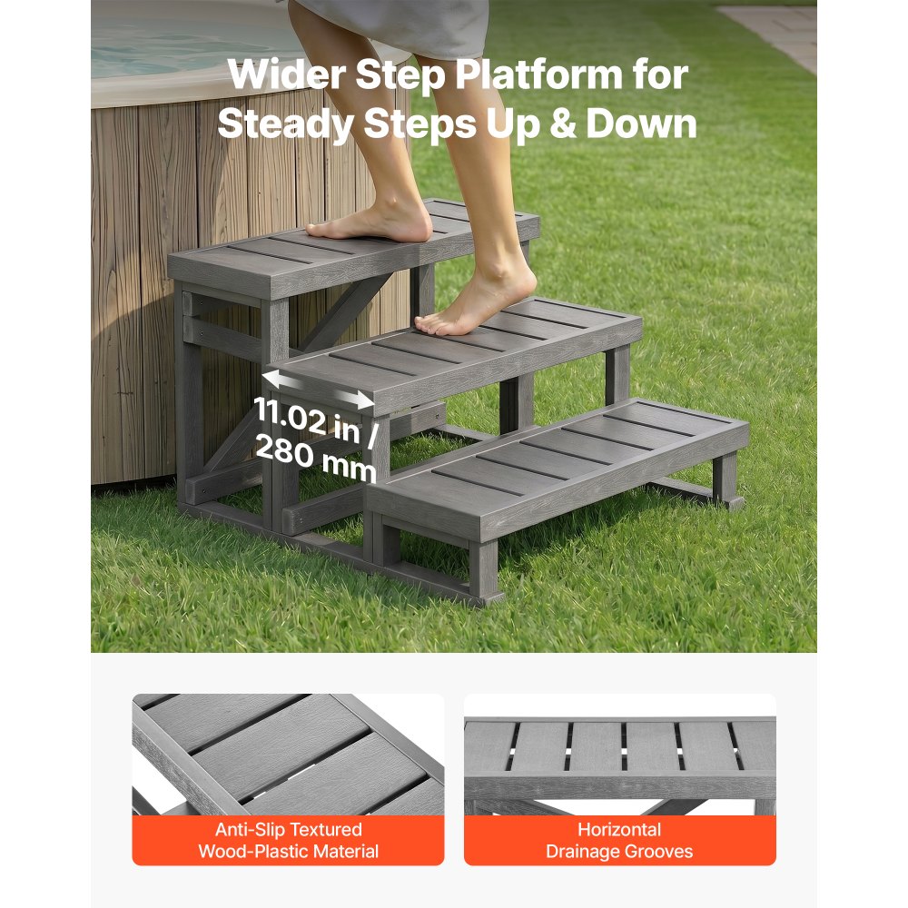 VEVOR Escaleras para Bañera, 3 Peldaños de Plástico HIPS, Ancho de 70 cm, Almohadillas Antideslizantes, Capacidad para Trabajos Pesados ​​de 160 kg, para Piscinas Elevadas, Caravanas, Exteriores
