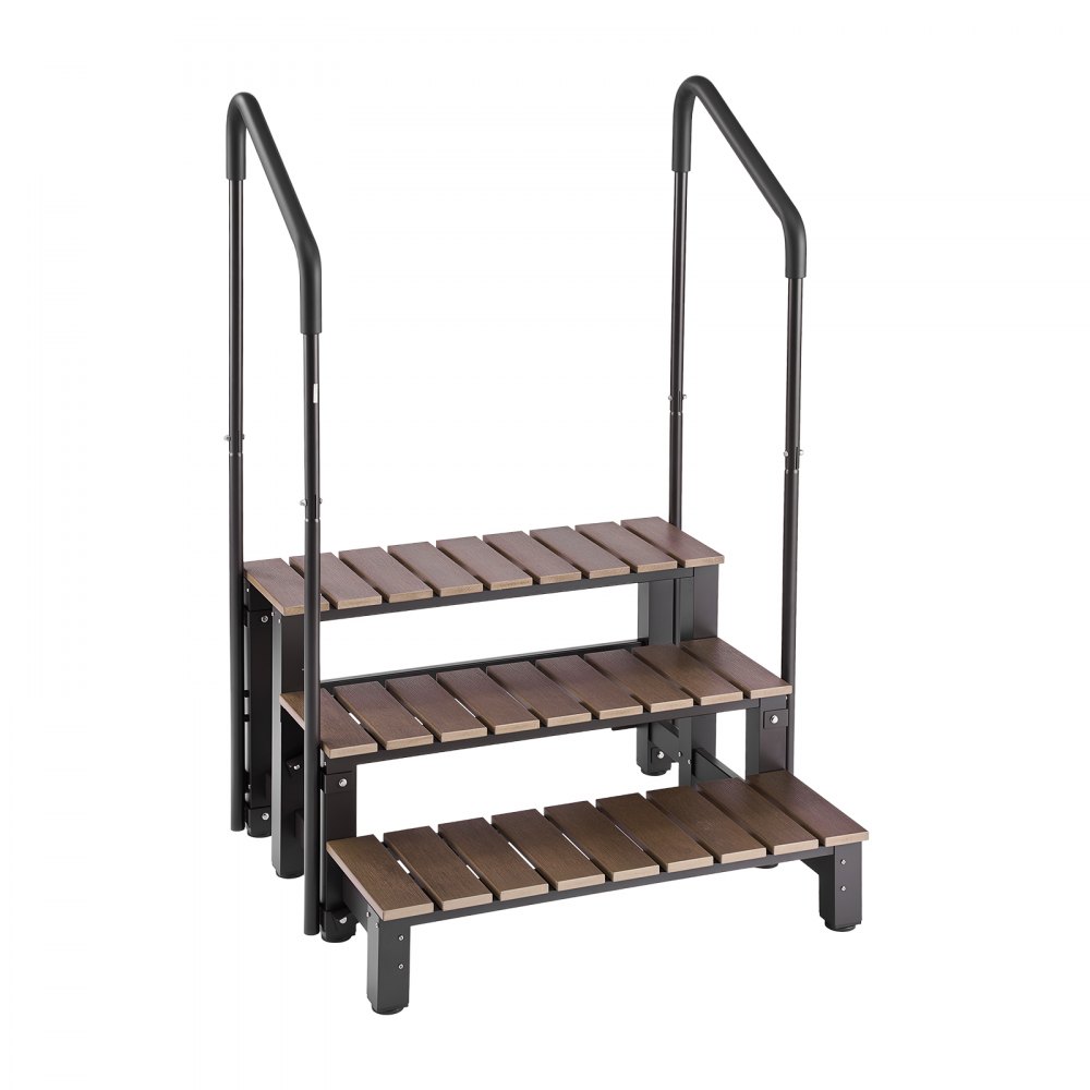 VEVOR Hot Tub Steps with Handrail 3-Step Spa Outdoor Stairs 250 kg Capacity, 820 mm Wide Step, Steel & Sturdy HIPS, Easy Assembly, Non-Slip Step Ladder for Above-Ground/Inflatable Pool, RV,Patio,Deck