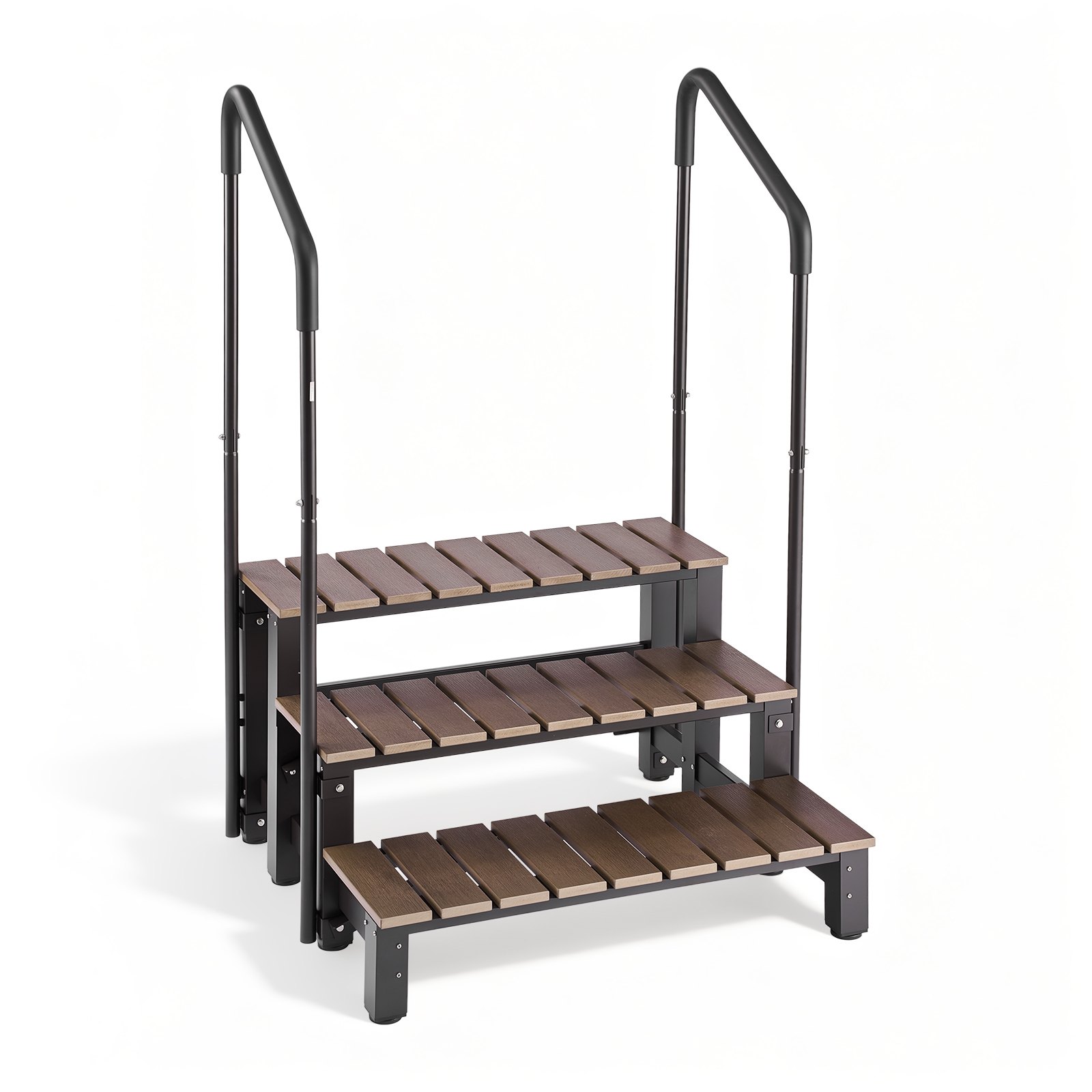 VEVOR Hot Tub Steps with Handrail 3-Step Spa Outdoor Stairs 250 kg Capacity, 820 mm Wide Step, Steel & Sturdy HIPS, Easy Assembly, Non-Slip Step Ladder for Above-Ground/Inflatable Pool, RV,Patio,Deck