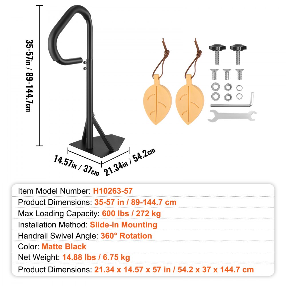 VEVOR Pasamanos Lateral para Spa 54,2x37x144,7 cm Pasamanos de Jacuzzi Giratorio de 360​​​​° Altura Ajustable 89-144,7 cm Carga 272 kg Base de Montaje Deslizante de Aluminio Antioxidante para Bañera