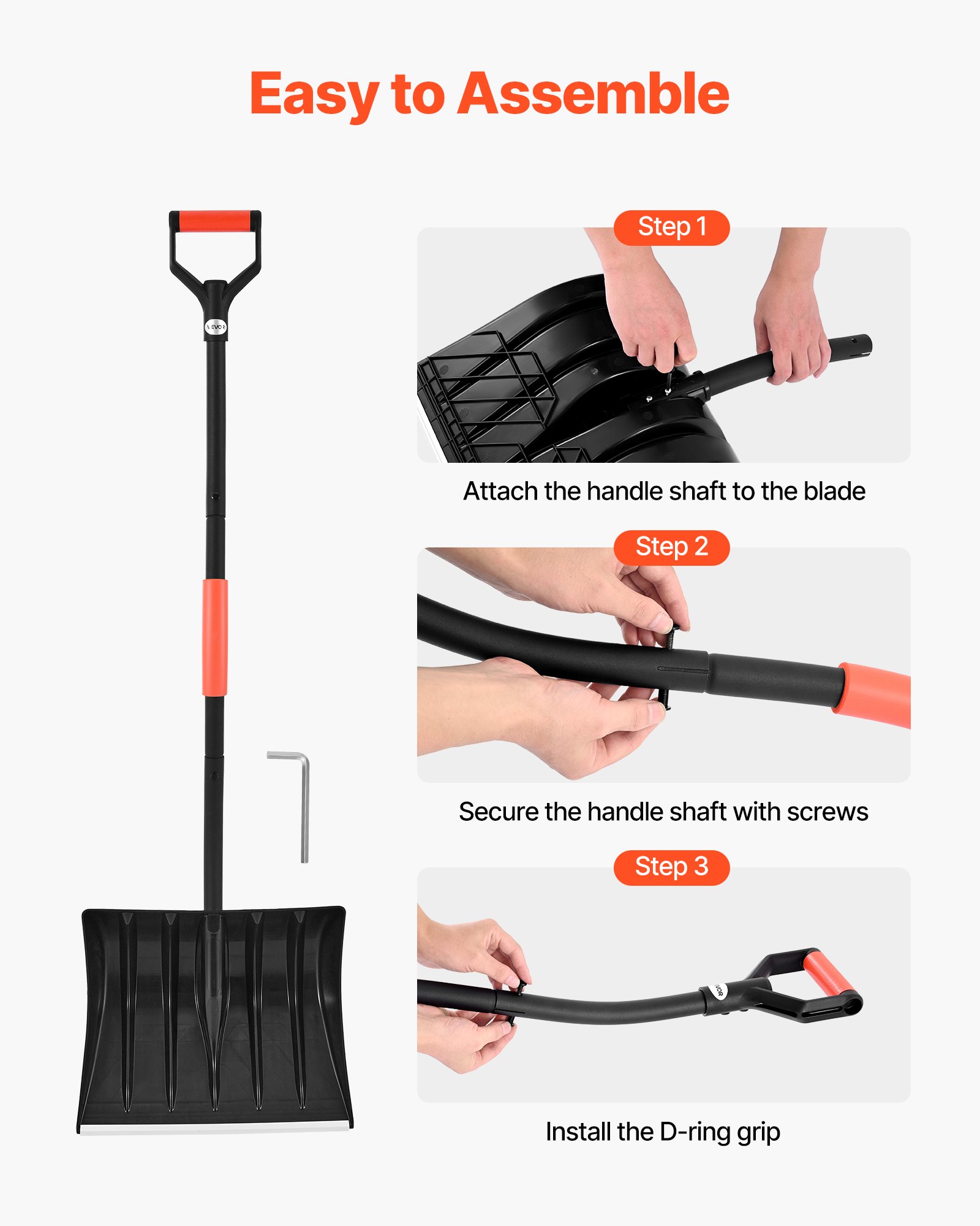 VEVOR Snow Shovel for Driveway, 42cm Wide Snow Shovel with D-shaped Handles & Aluminum Blade, Large Capacity Snowplow Shovels, Lightweight Snows Removal Tool for Garden Car Camping Outdoors