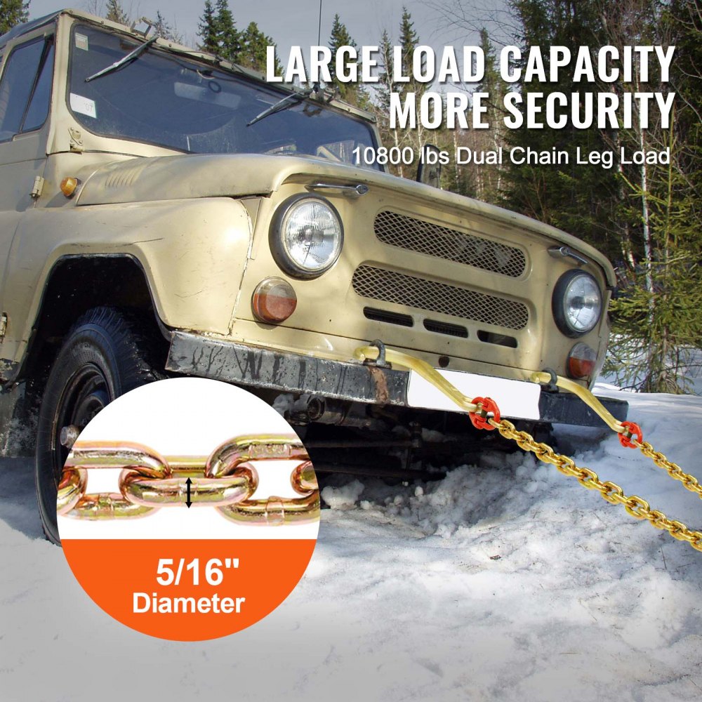 VEVOR Cadena de remolque con gancho J, capacidad de carga 4898 kg, cadena de brida en V para remolque G80 con gancho de agarre 8mm x 60cm para recuperación, transporte, grúa, camión de plataforma