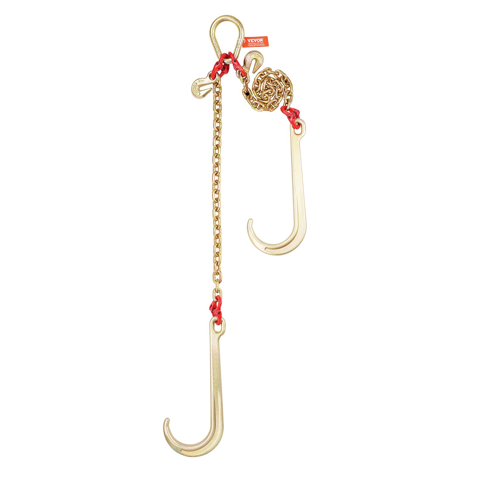 VEVOR Cadena de remolque con gancho J, capacidad de carga 4898 kg, cadena de brida en V para remolque G80 con gancho de agarre 8mm x 60cm para recuperación, transporte, grúa, camión de plataforma