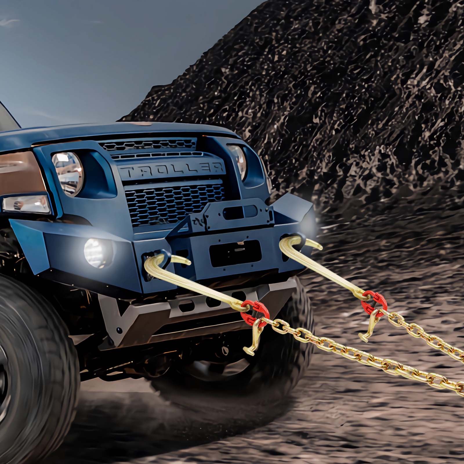 VEVOR G80 V-cable chain, 3/8 inch x 2 foot tow chain with 15 inch J-hook, T-hook and grab hook, heavy-duty transport tow chain with 7800 lbs safe working load for flatbed truck recovery