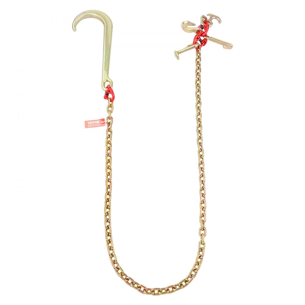 VEVOR Cadena de Remolque con Gancho en J de Vástago Largo, Capacidad de Carga 2448 kg, Cadena de Remolque G80 con Gancho RTJ, 8 mm x 180 cm, para Recuperación, Avería, Transporte, Grúa, Camión