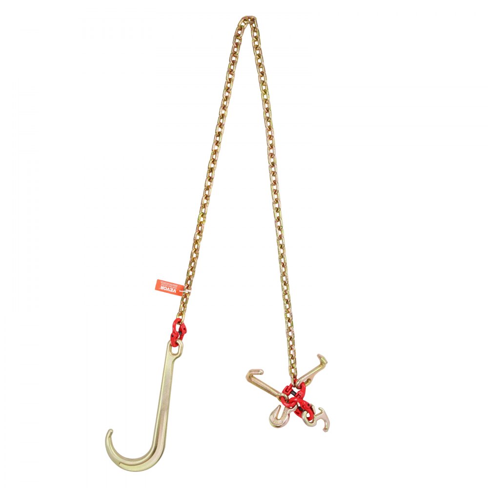 VEVOR Cadena de Remolque con Gancho en J de Vástago Largo, Capacidad de Carga 2448 kg, Cadena de Remolque G80 con Gancho RTJ, 8 mm x 180 cm, para Recuperación, Avería, Transporte, Grúa, Camión
