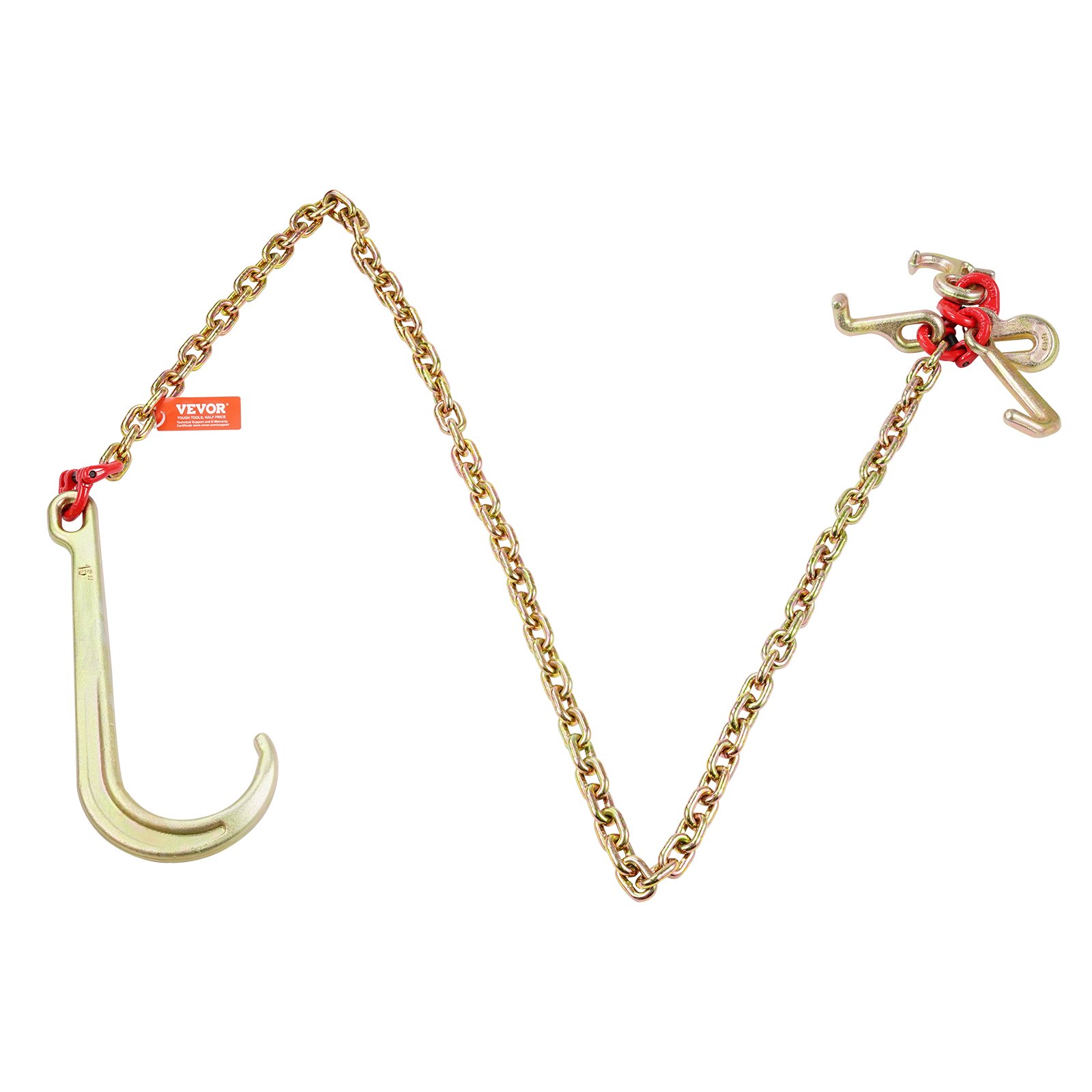 VEVOR Cadena de Remolque con Gancho en J de Vástago Largo, Capacidad de Carga 2448 kg, Cadena de Remolque G80 con Gancho RTJ, 8 mm x 180 cm, para Recuperación, Avería, Transporte, Grúa, Camión