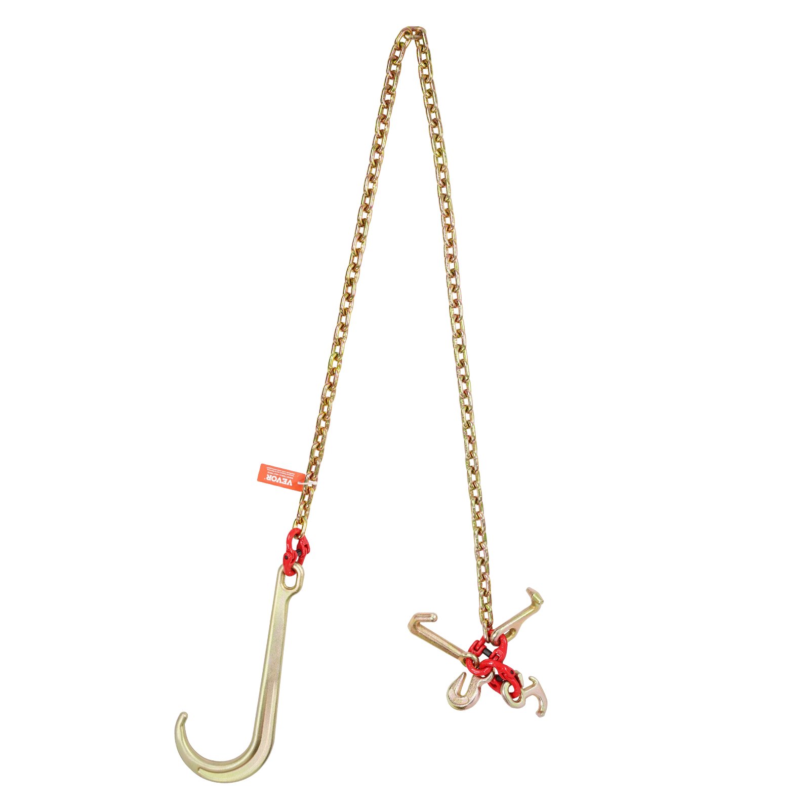 VEVOR Cadena de Remolque con Gancho en J de Vástago Largo, Capacidad de Carga 2448 kg, Cadena de Remolque G80 con Gancho RTJ, 8 mm x 180 cm, para Recuperación, Avería, Transporte, Grúa, Camión