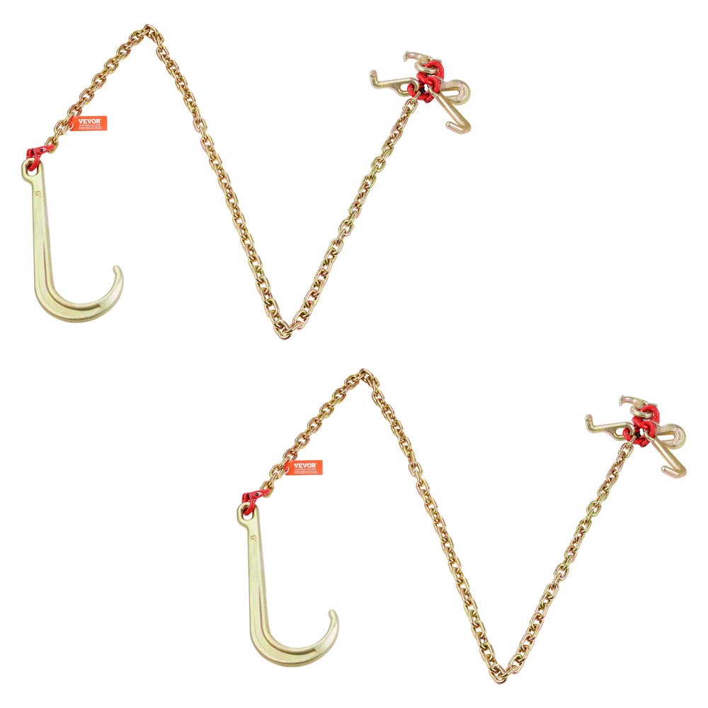 VEVOR J-Hook Chain, 2 pieces, 5/16 inch x 6 foot G80, 15 inch long shank J-hook tow chain with RTJ cluster hook and grab hook, 5400 lbs working load, heavy-duty transport truck chain for towing trailers