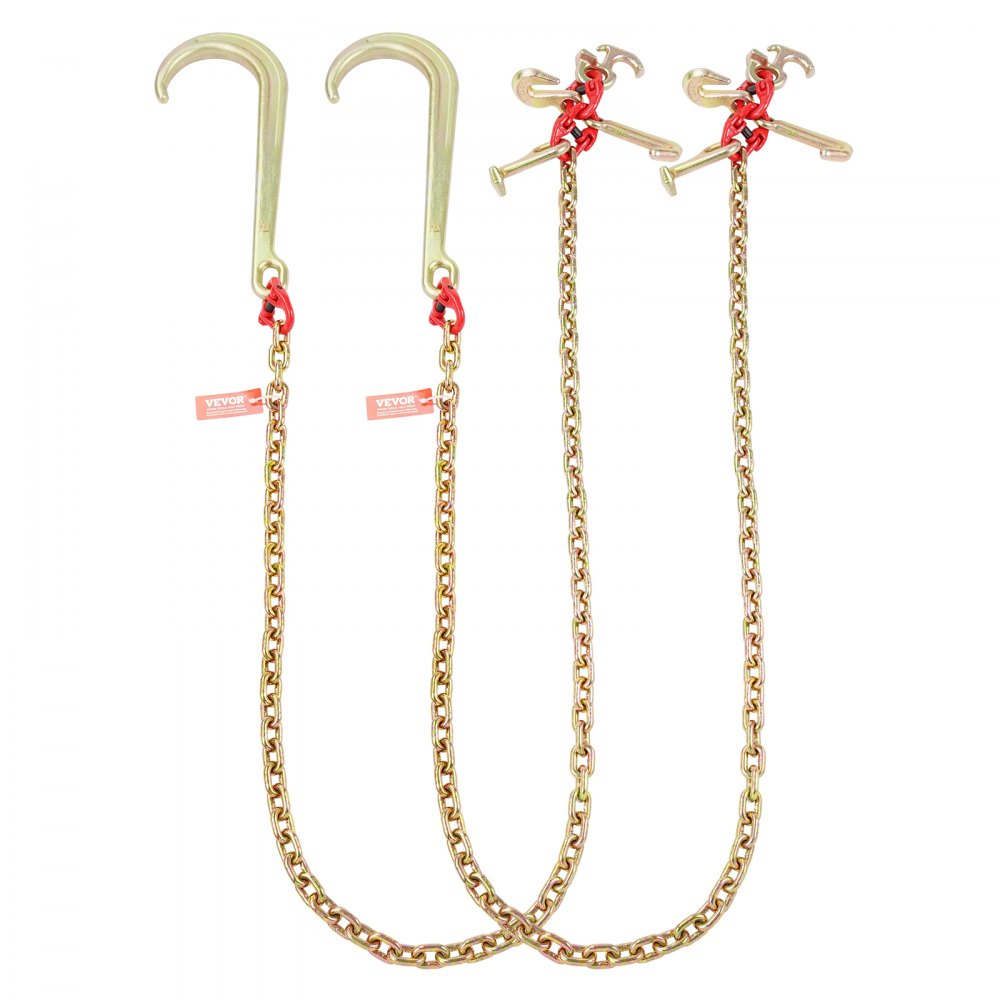 VEVOR Cadena de Remolque con Gancho en J de Vástago Largo, Paquete de 2, Cadenas de Remolque Grado 80 con Gancho RTJ 8mm x 180cm Capacidad de Carga 2448 kg, para Averías, Transporte, Grúa, Camión