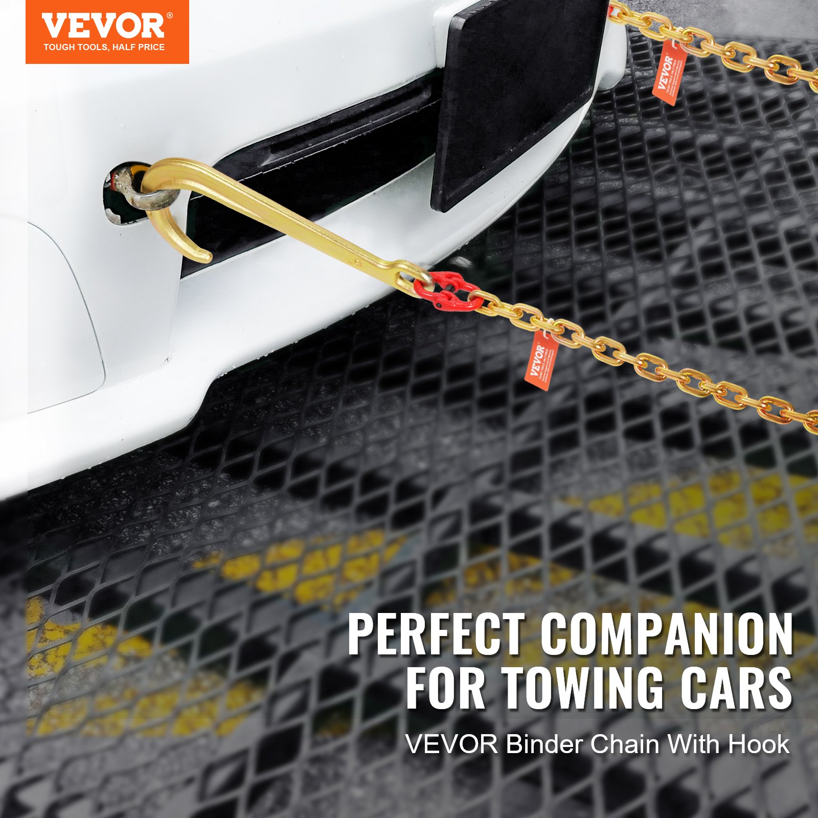 VEVOR Cadena de Remolque con Gancho en J de Vástago Largo, Paquete de 2, Cadenas de Remolque Grado 80 con Gancho RTJ 8mm x 180cm Capacidad de Carga 2448 kg, para Averías, Transporte, Grúa, Camión