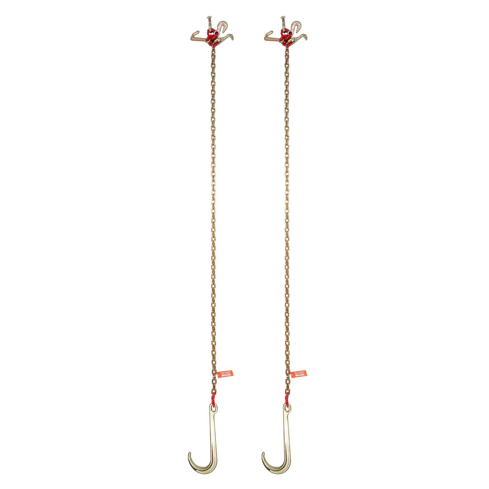 VEVOR Cadena de Remolque con Gancho en J de Vástago Largo, Paquete de 2, Cadenas de Remolque Grado 80 con Gancho RTJ 8mm x 180cm Capacidad de Carga 2448 kg, para Averías, Transporte, Grúa, Camión