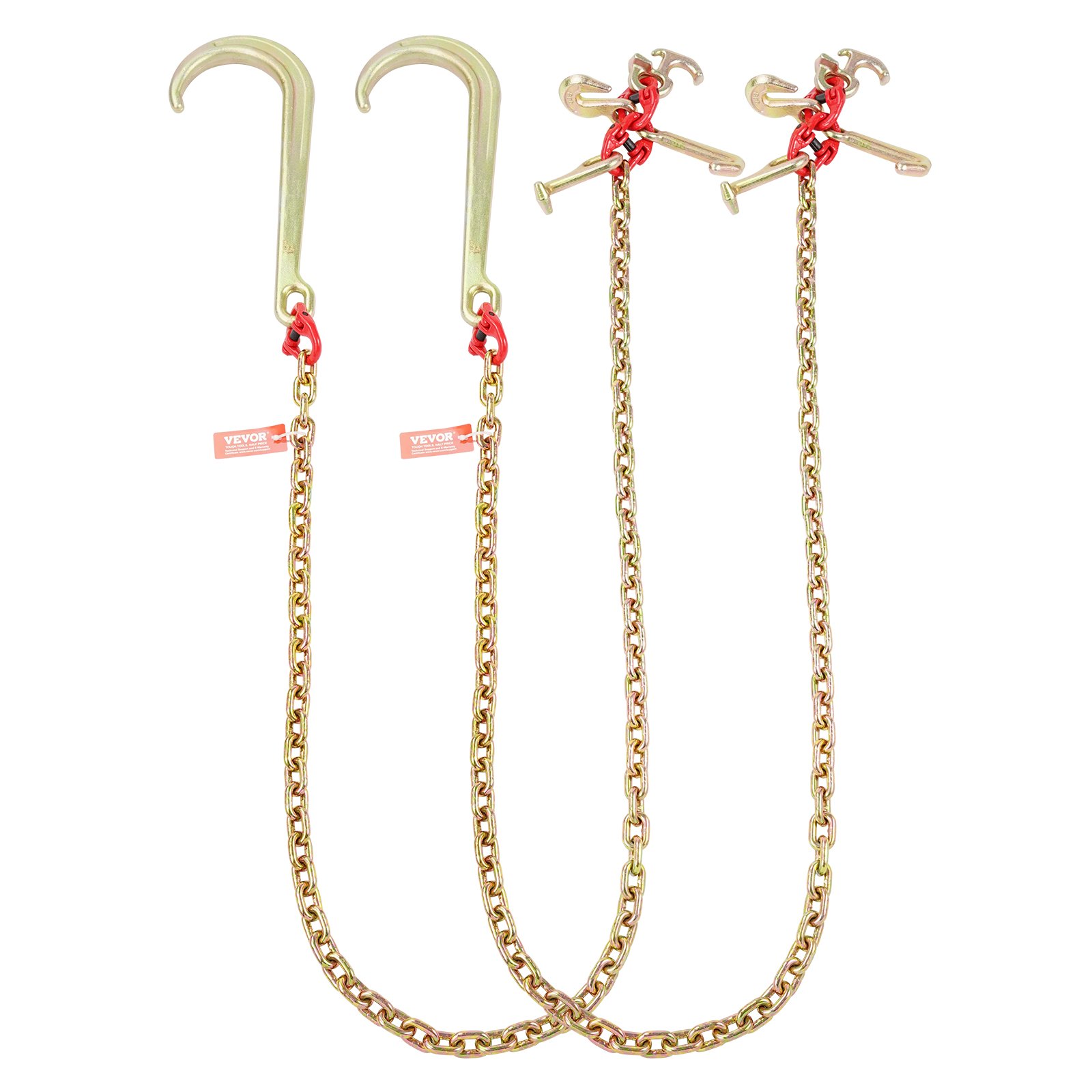 VEVOR Cadena de Remolque con Gancho en J de Vástago Largo, Paquete de 2, Cadenas de Remolque Grado 80 con Gancho RTJ 8mm x 180cm Capacidad de Carga 2448 kg, para Averías, Transporte, Grúa, Camión