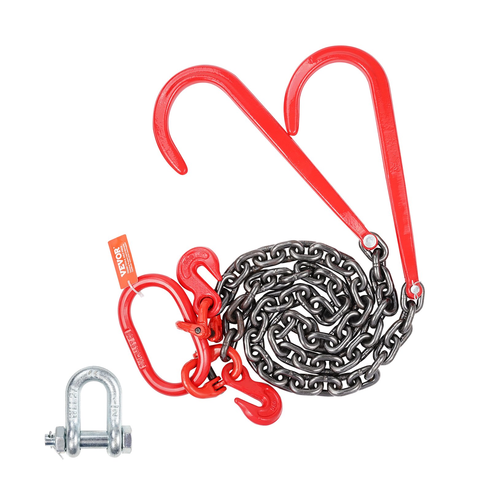 VEVOR Cadena de remolque con gancho J capacidad de carga 7074 kg cadena de brida en V para remolque G80 con gancho de agarre 10mm x 90cm para recuperación, transporte, grúa, camión de plataforma