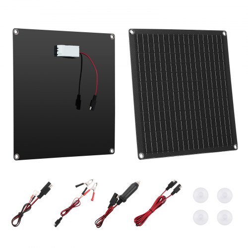 VEVOR Cargador de Batería Solar 20 W, con Células Monocristalinas, Controlador Inteligente Integrado y Cables de Conexión, Resistente al Agua IP67, para Coches, Barcos y Autocaravanas, Negro