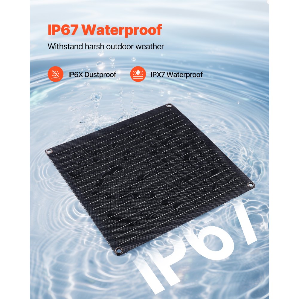 VEVOR Cargador de Batería Solar 20 W, con Células Monocristalinas, Controlador Inteligente Integrado y Cables de Conexión, Resistente al Agua IP67, para Coches, Barcos y Autocaravanas, Negro