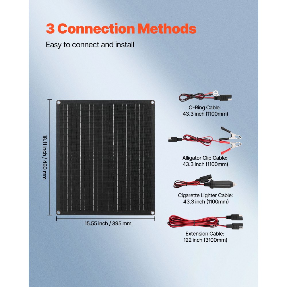 VEVOR Cargador de Batería Solar 30 W, con Células Monocristalinas, Controlador Inteligente Integrado y Cables de Conexión, Resistente al Agua IP67, Portátil, para Coches, Barcos y Autocaravanas