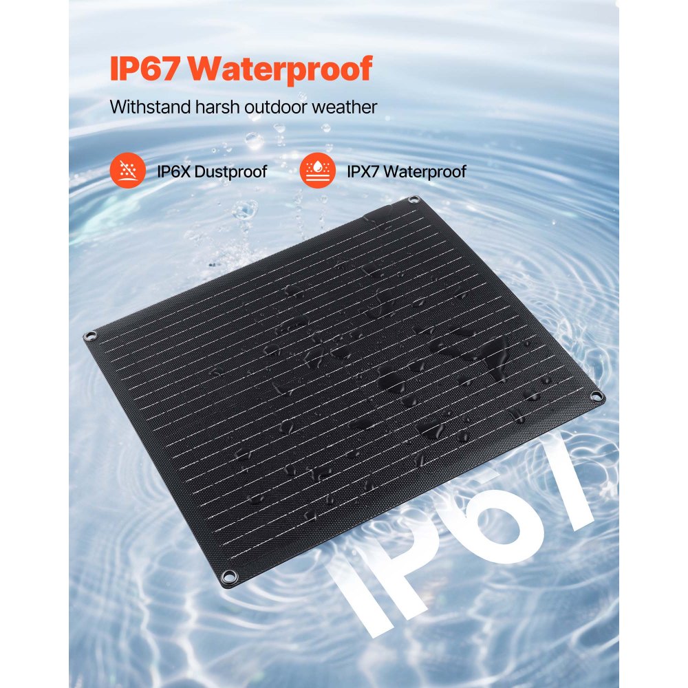VEVOR Cargador de Batería Solar 30 W, con Células Monocristalinas, Controlador Inteligente Integrado y Cables de Conexión, Resistente al Agua IP67, Portátil, para Coches, Barcos y Autocaravanas