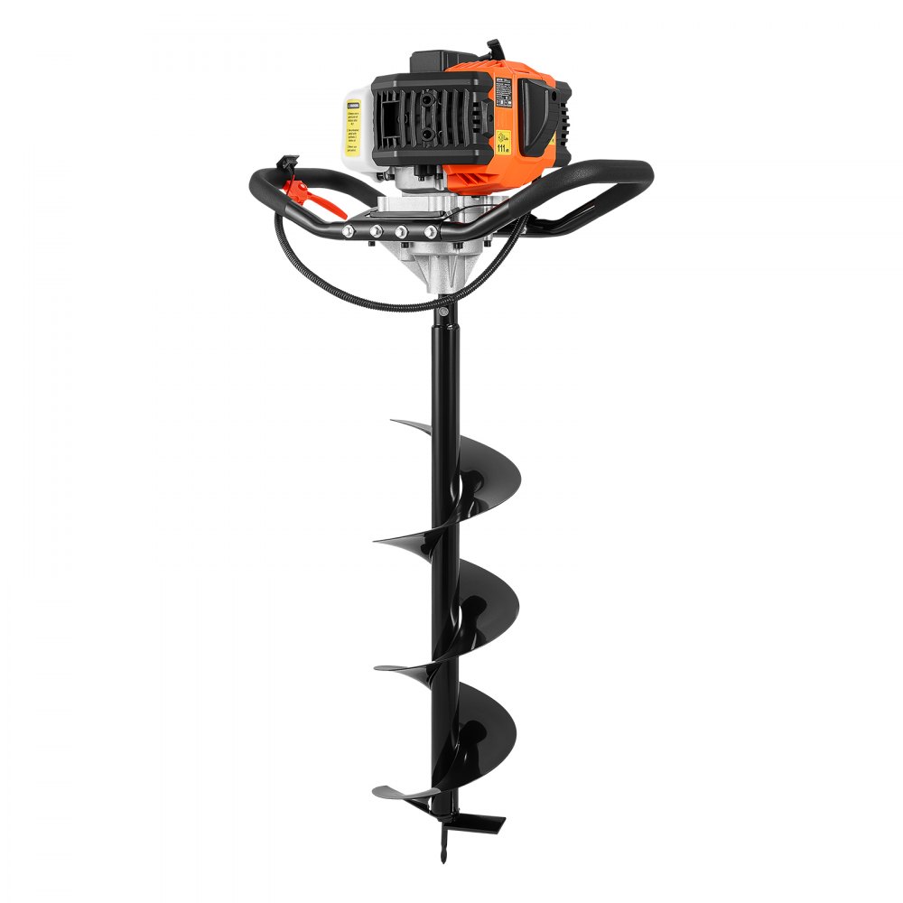 VEVOR Taladro de Hielo a Gasolina 43 CC Barrena para Tierra Inalámbrica, para Pesca en Hielo y Jardinería, con 2 Brocas y Protector de Cuchilla, Motor de 2 Tiempos, Diámetro de Perforación 203 mm