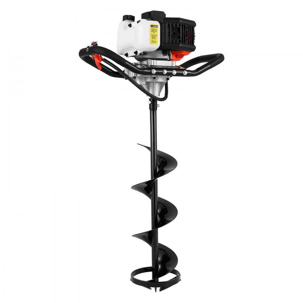 VEVOR Taladro de Hielo a Gasolina 43 CC Barrena para Tierra Inalámbrica, para Pesca en Hielo y Jardinería, con 2 Brocas y Protector de Cuchilla, Motor de 2 Tiempos, Diámetro de Perforación 203 mm