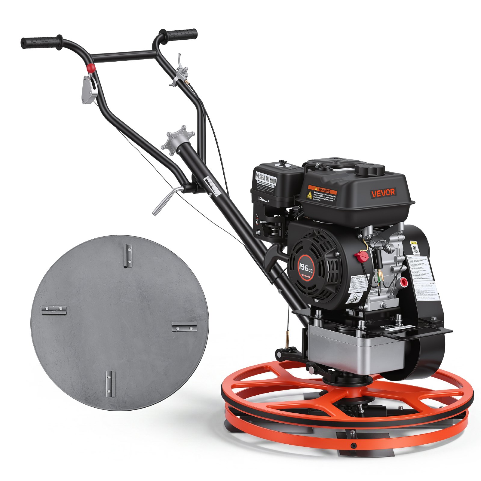 VEVOR Alisadora de Hormigón a Gasolina con Llana de 610 mm de Diámetro, Fratasadora de Hormigón, con Motor de 5,5 HP, 4,1 kW, 3600 RPM, 4 Cuchillas, Bandeja de Acabado Flotante para Suelo de Cemento