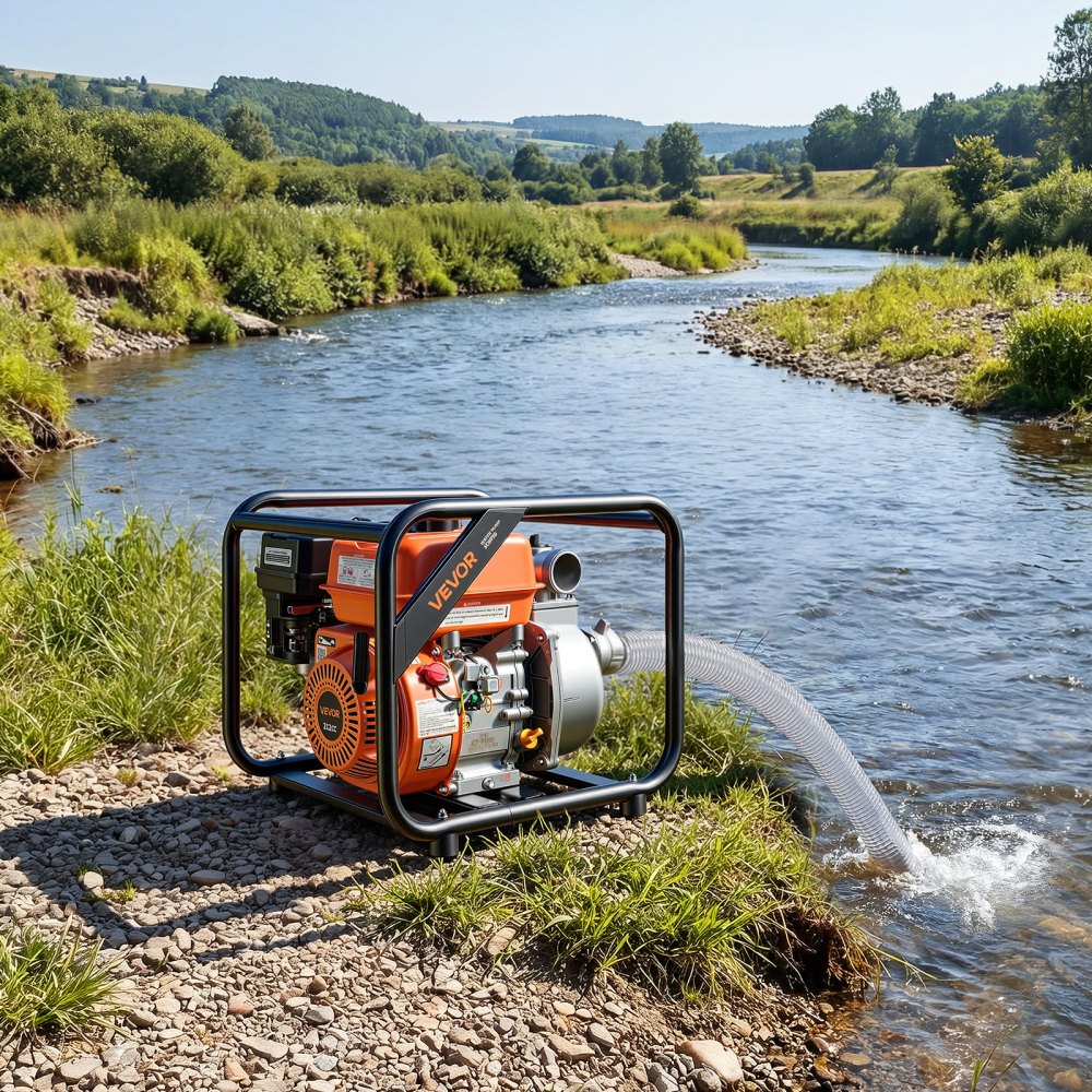 VEVOR Bomba de Agua a Gasolina 50,8 mm, 132 GPM, 7 HP, Motobomba de Agua a Gasolina, Altura de Succión de 7 m, Elevación Máxima de 29,87 m, con Manguera de Descarga, para Riego, Estanques, Piscinas