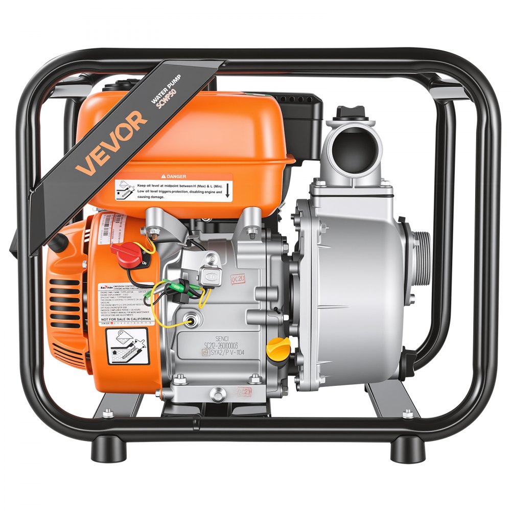 VEVOR Bomba de Agua a Gasolina 50,8 mm, 132 GPM, 7 HP, Motobomba de Agua a Gasolina, Altura de Succión de 7 m, Elevación Máxima de 29,87 m, con Manguera de Descarga, para Riego, Estanques, Piscinas