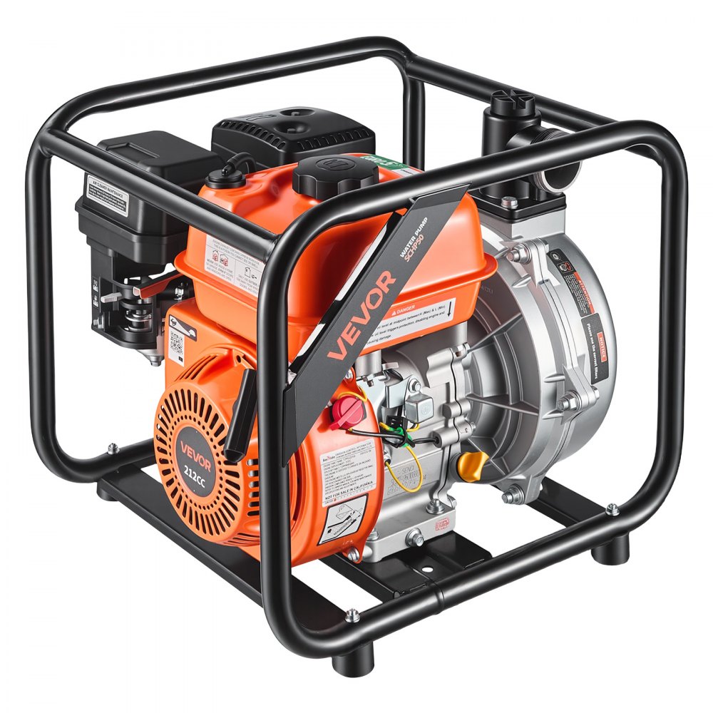 VEVOR Motobomba de Agua a Gasolina 50,8 mm, 128 GPM, 6 HP, Bomba de Agua a Gasolina con Manguera de Descarga, Altura de Succión 7 m, Elevación Máxima de 49,99 m, para Riego, Estanques, Piscinas