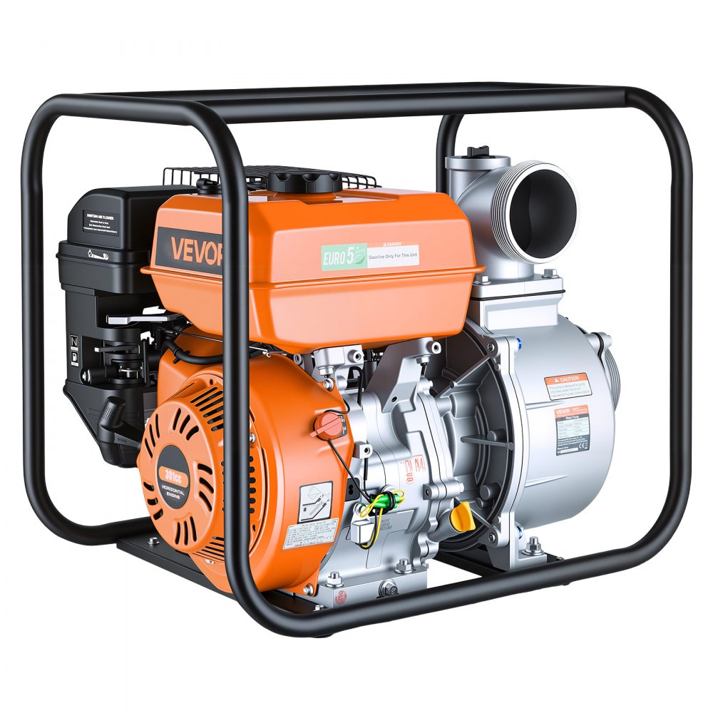 VEVOR Bomba de Agua a Gasolina 101,6 mm, 422 GPM, 8,3 HP, Motobomba de Agua a Gasolina, Altura de Succión de 9,3 m, Elevación Máxima de 33,5 m, con Manguera de Descarga, para Riego, Estanques