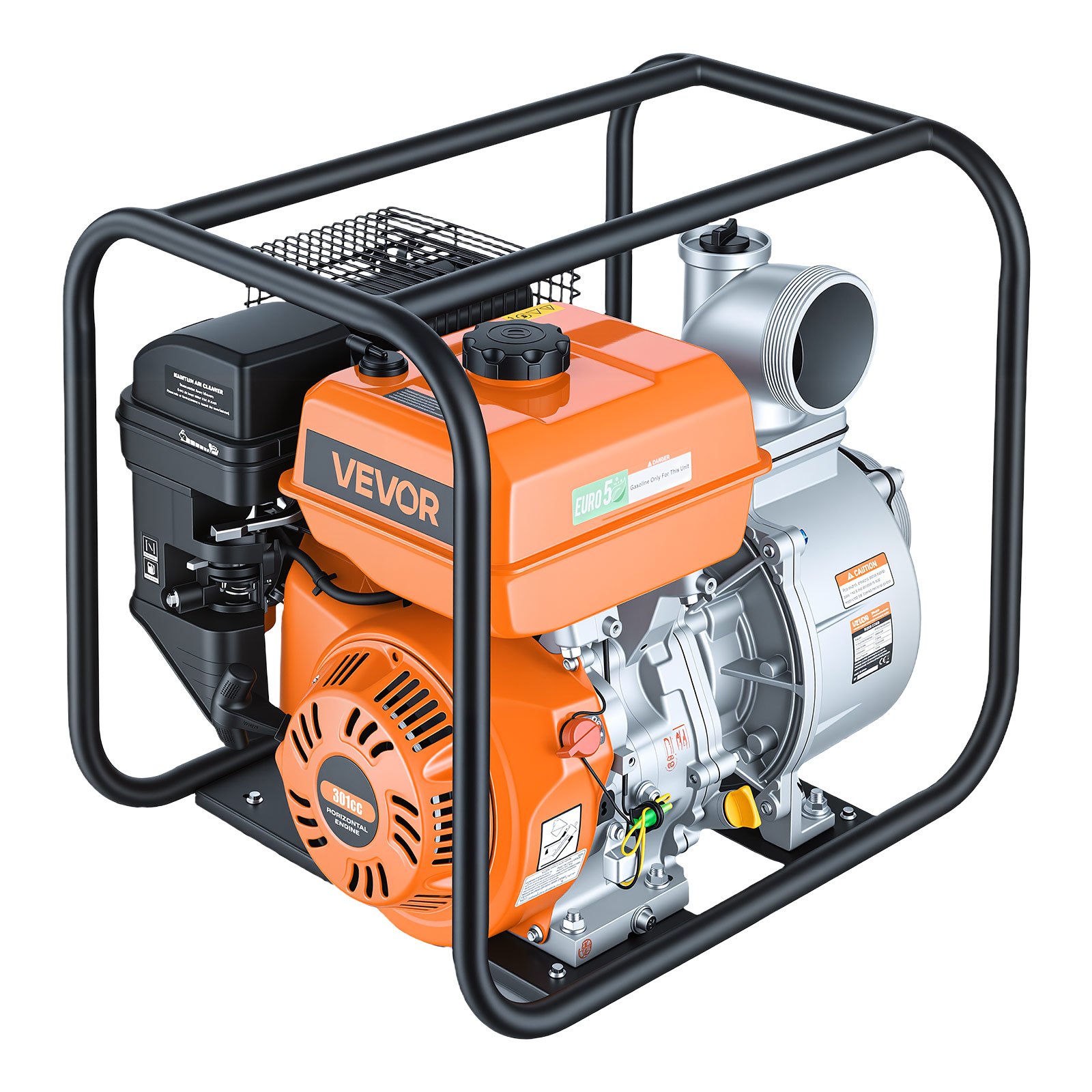 VEVOR Bomba de Agua a Gasolina 101,6 mm, 422 GPM, 8,3 HP, Motobomba de Agua a Gasolina, Altura de Succión de 9,3 m, Elevación Máxima de 33,5 m, con Manguera de Descarga, para Riego, Estanques