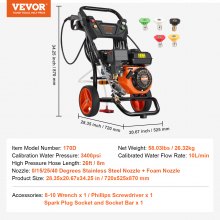 VEVOR Lavadora de Alta Presión a Gas Vertical 3400 PSI 2,6 GPM con 5 Boquillas