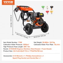 VEVOR Lavadora de Alta Presión a Gas 3500 PSI 10 L/min 2,6 GPM con 5 Boquillas