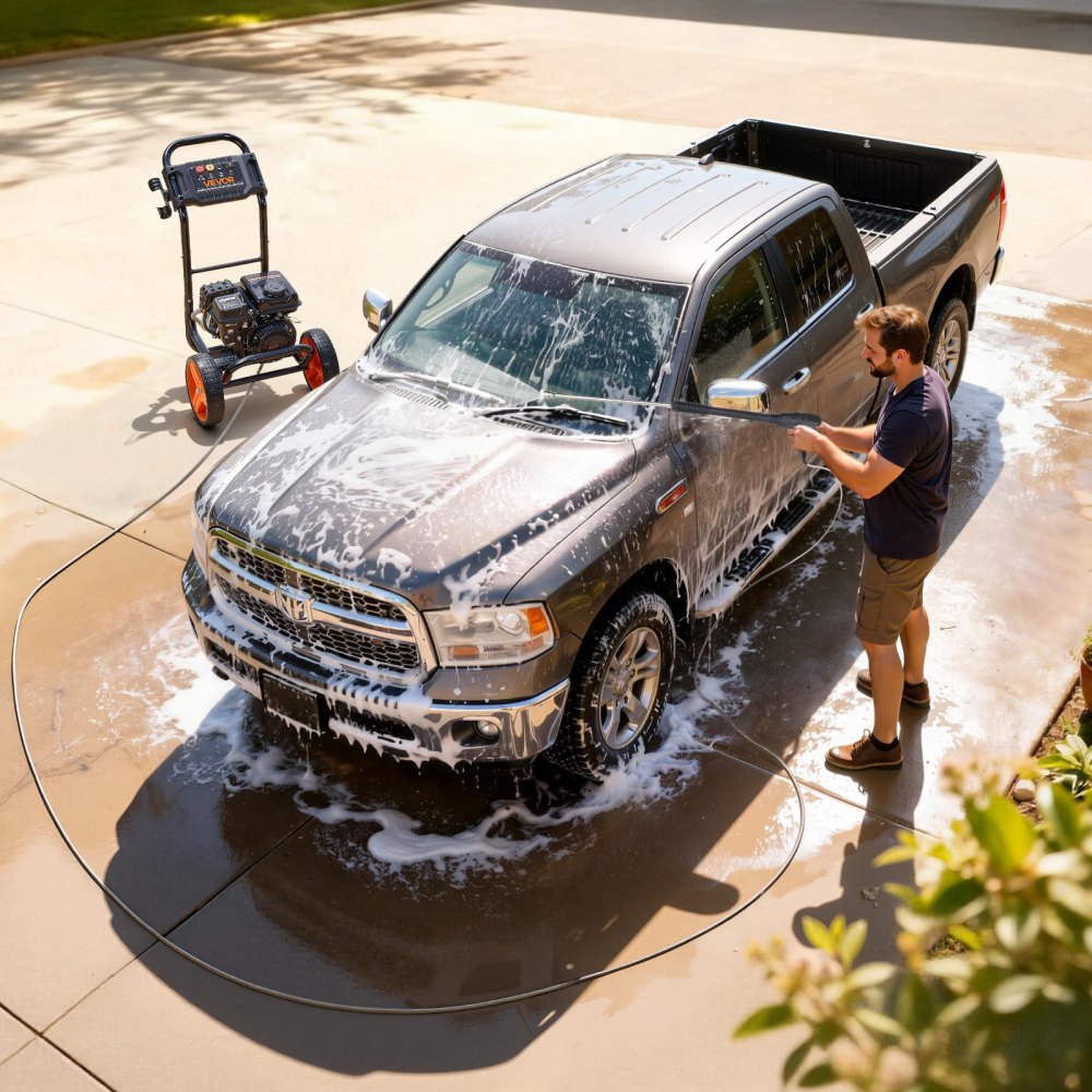 VEVOR Hidrolimpiadora de Alta Presión 2900 PSI 7 L/min, Lavadora de Gasolina de Alta Presión de Perfil Bajo con Bomba de Aluminio, Manguera de 7,9 m, 4 Boquillas, Ruedas para Coches Ventanas Paredes