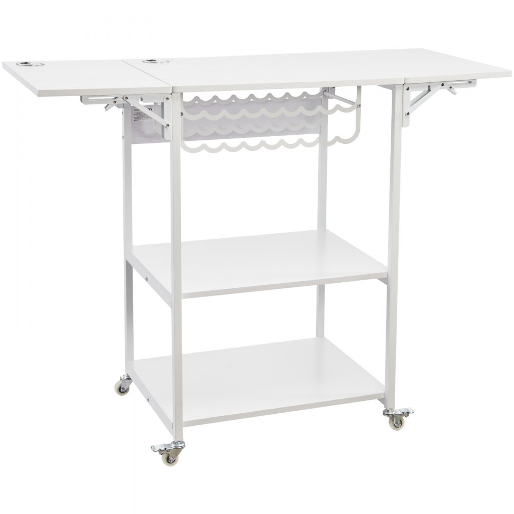 VEVOR Mesa de Prensa de Calor de 3 niveles, Soporte de Máquina de Transferencia de Calor Plegable con Ruedas y Soporte para Rollo de Vinilo, Banco de Trabajo de Metal Rodante, Color Blanco
