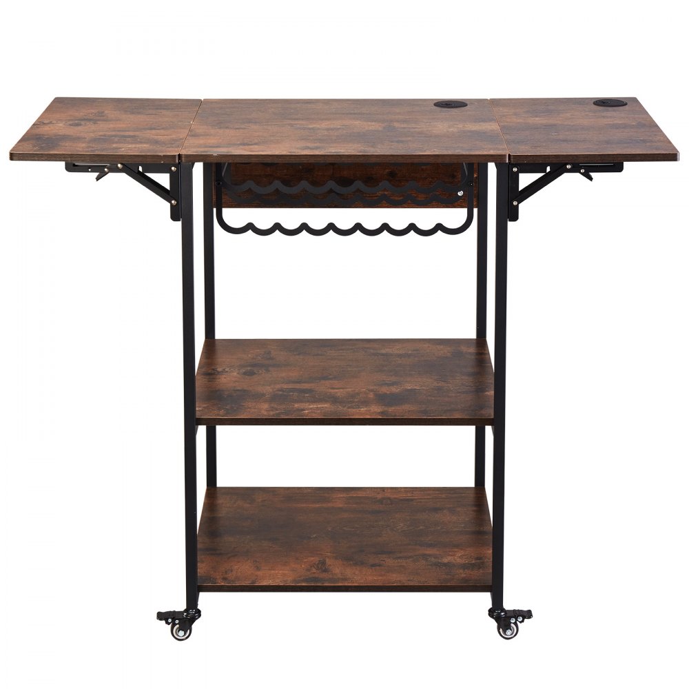 VEVOR Mesa de Prensa de Calor de 3 niveles, Soporte de Máquina de Transferencia de Calor Plegable con Ruedas y Soporte para Rollo de Vinilo, Banco de Trabajo Plegable de Metal Rodante, Marrón