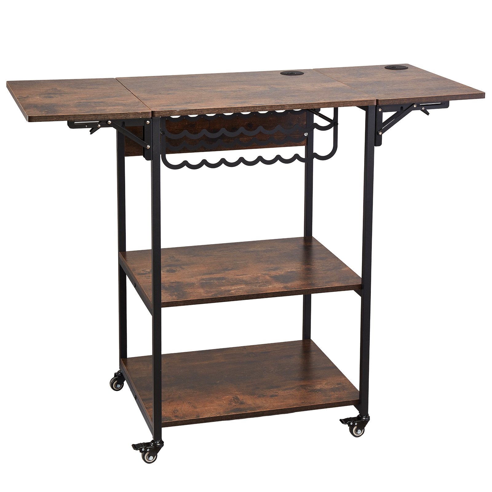 VEVOR Mesa de Prensa de Calor de 3 niveles, Soporte de Máquina de Transferencia de Calor Plegable con Ruedas y Soporte para Rollo de Vinilo, Banco de Trabajo Plegable de Metal Rodante, Marrón