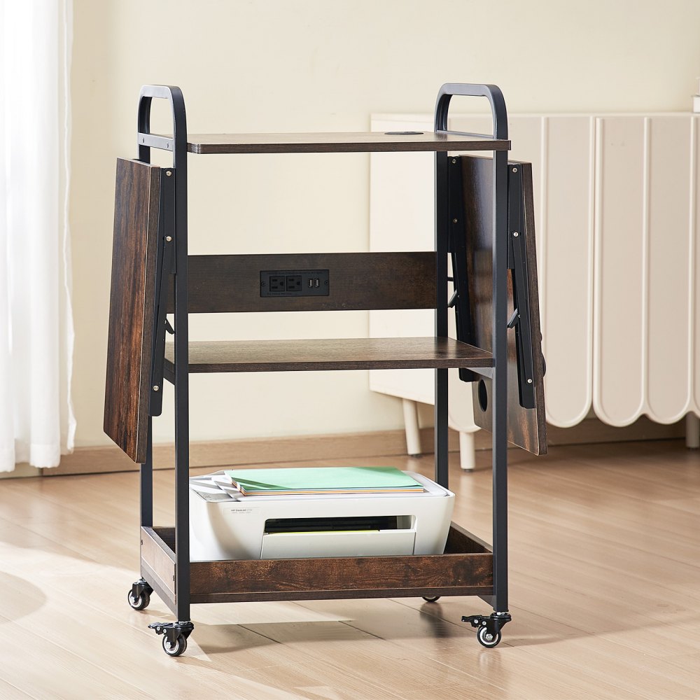 VEVOR Mesa de Prensa de Calor con Estación de Carga, Soporte de Prensa de Calor Móvil de 3 Niveles, Banco de Trabajo de Metal con Ruedas para Máquina de Transferencia de Sublimación, Marrón