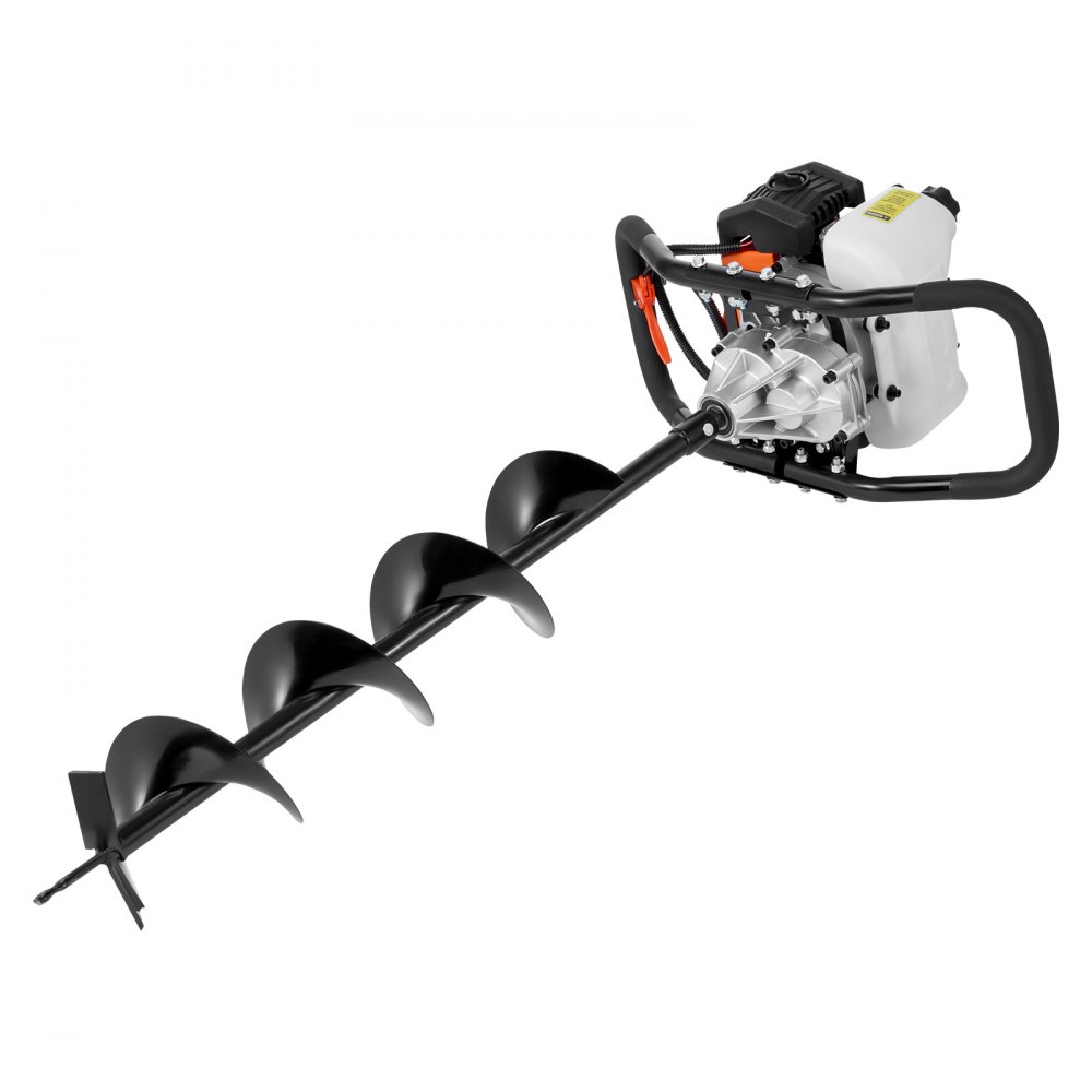 VEVOR 1450 W Perforadora de Postes a Gasolina de 52 cc Excavadora de Postes a Gas con Brocas de 150 y 250 mm y 3 Varillas de Extensión para Postes de Cercas Y Plantas de Jardín, Naranja y Negro