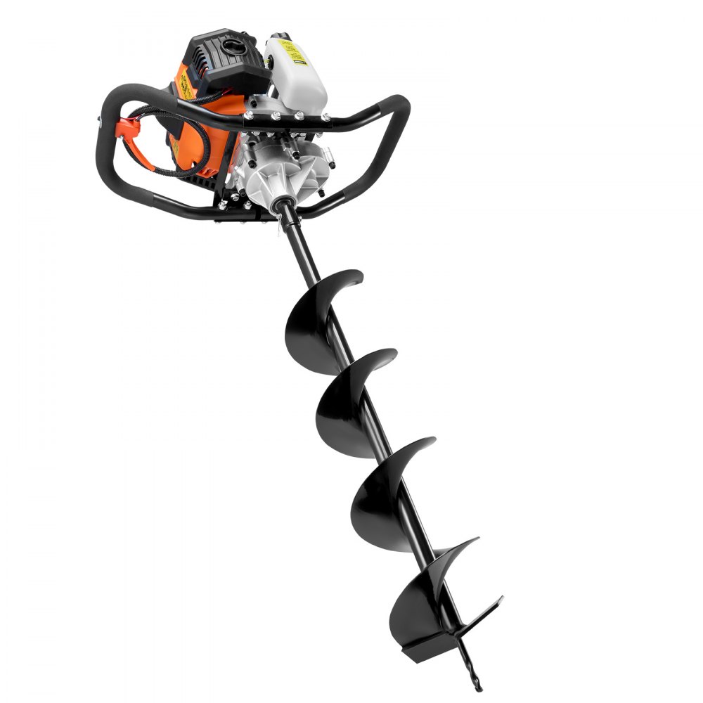 VEVOR 1450 W Perforadora de Postes a Gasolina de 52 cc Excavadora de Postes a Gas con Brocas de 150 y 250 mm y 3 Varillas de Extensión para Postes de Cercas Y Plantas de Jardín, Naranja y Negro