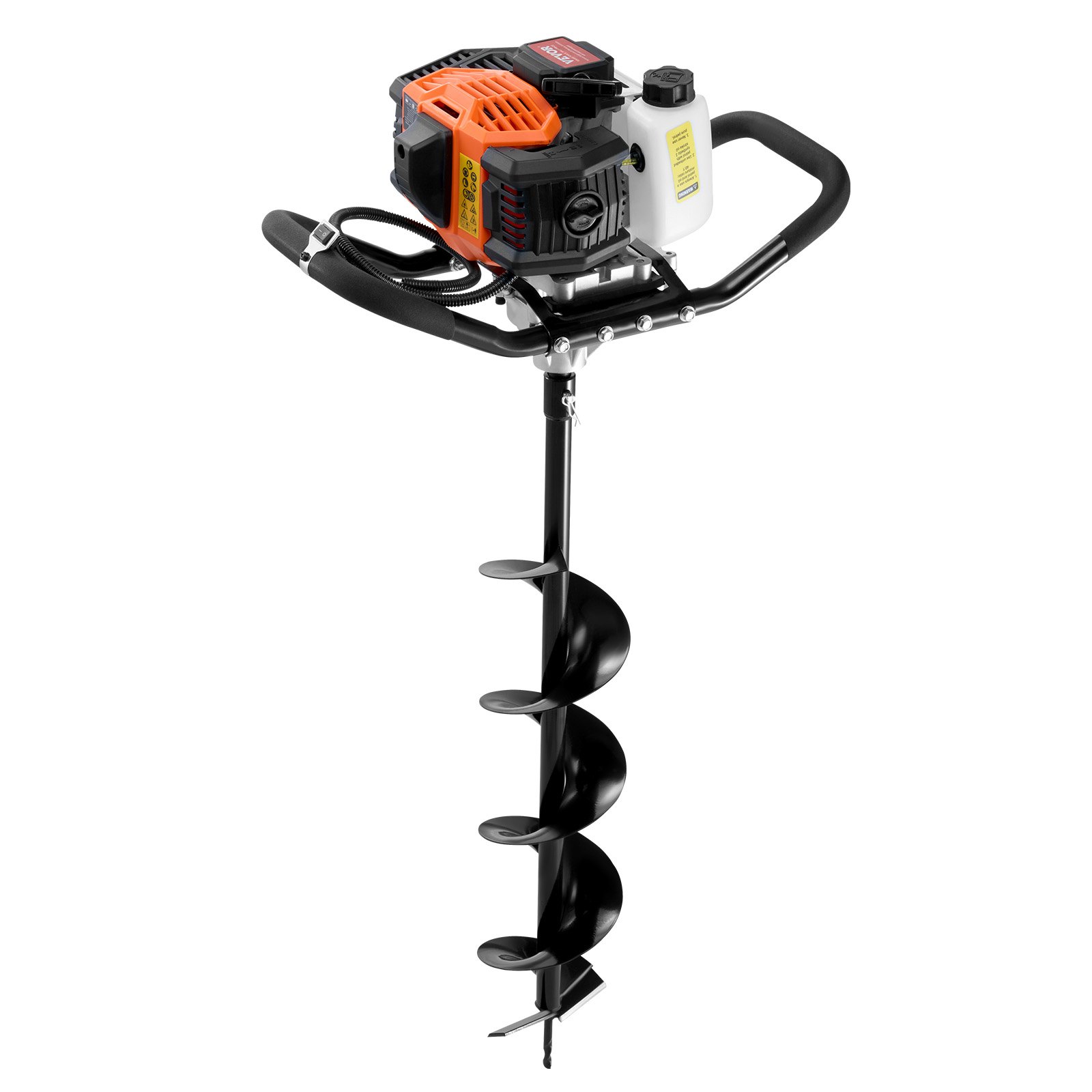 VEVOR 1450 W Perforadora de Postes a Gasolina de 52 cc Excavadora de Postes a Gas con Brocas de 150 y 250 mm y 3 Varillas de Extensión para Postes de Cercas Y Plantas de Jardín, Naranja y Negro