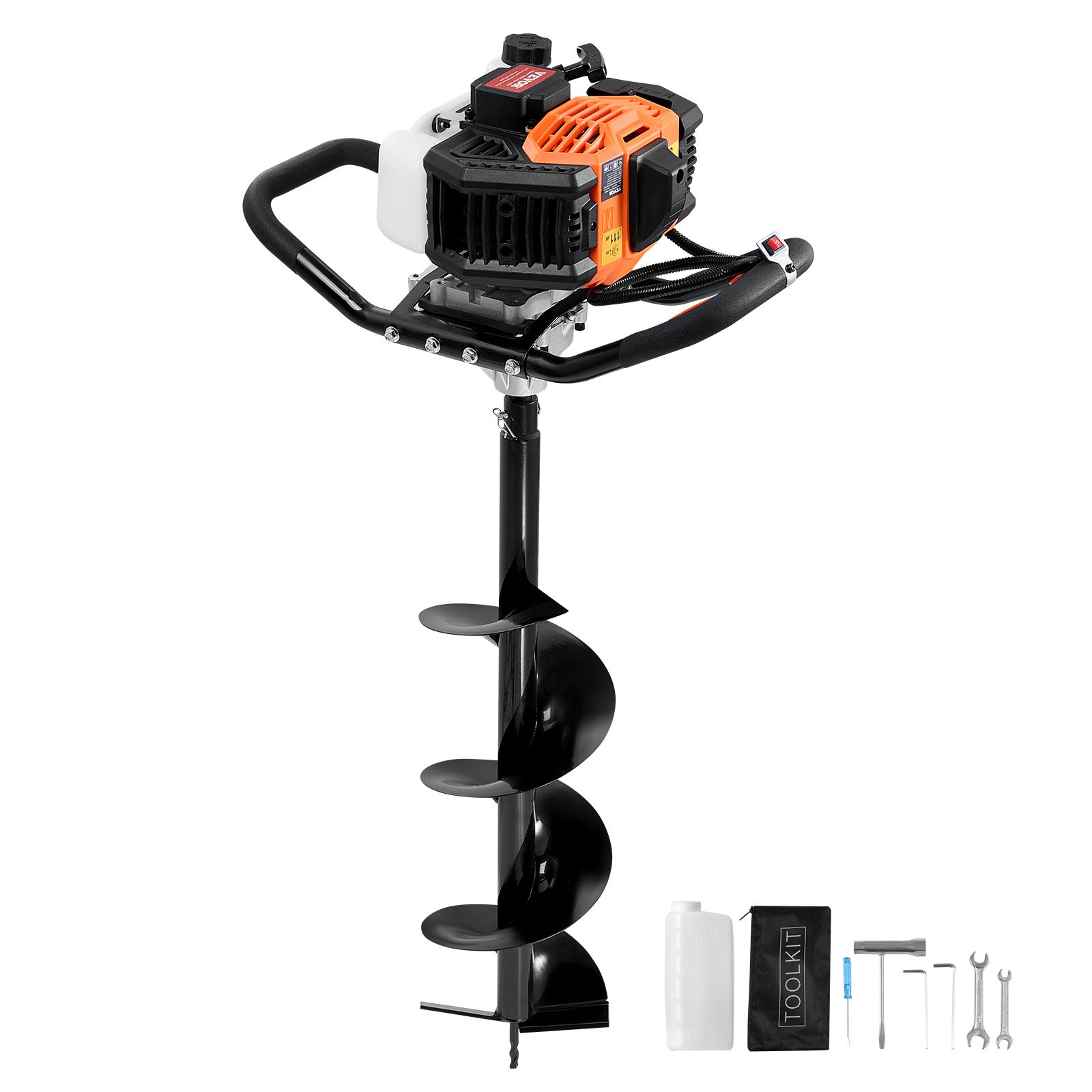 VEVOR Excavadora de Pozos a Gasolina de 43 cc y 1250 W Barrena para Postes a Gasolina con Brocas de  200 mm Excavadora de Pozos para Vallas de Postes, Cultivo, Jardín, Plantas, Naranja y Negro