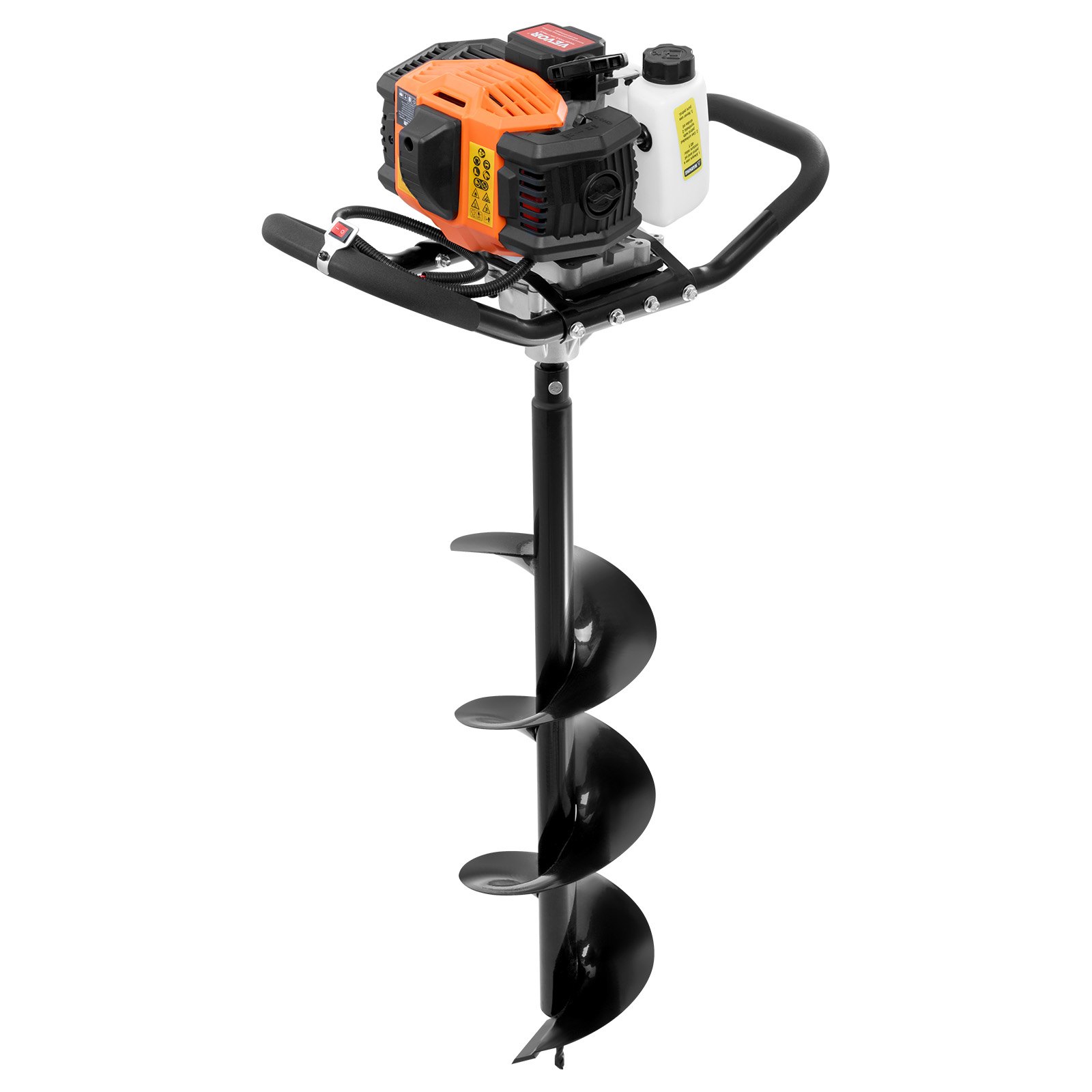 VEVOR Excavadora de Pozos a Gasolina de 43 cc y 1250 W Barrena para Postes a Gasolina con Brocas de  200 mm Excavadora de Pozos para Vallas de Postes, Cultivo, Jardín, Plantas, Naranja y Negro