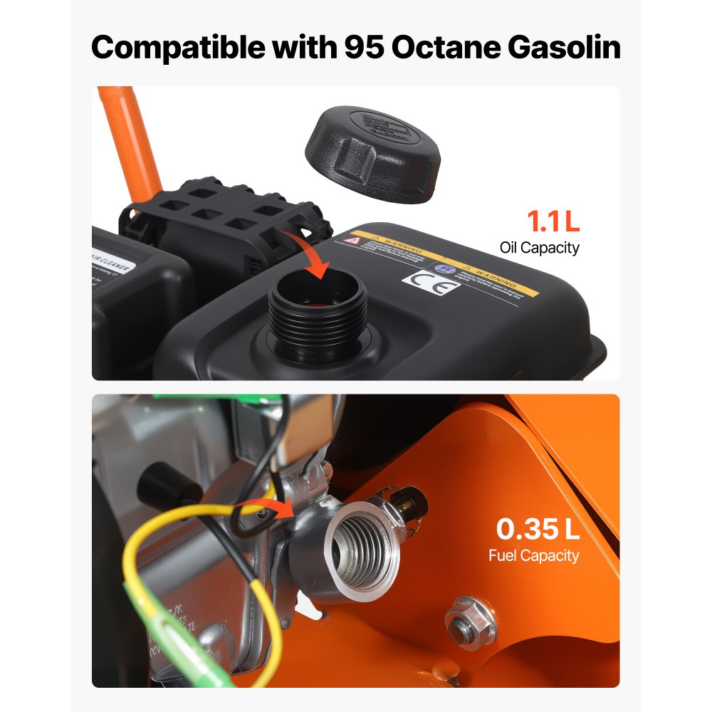 VEVOR Compactador de Tierra Motor de Gasolina de 2 HP 79 cc, Compactador Vibratorio de Placa 5250 VPM, Placa de 41x31,5 cm, Fuerza de Compactación de 8 kN para Caminos, Patios, Asfaltos, Paisajismo
