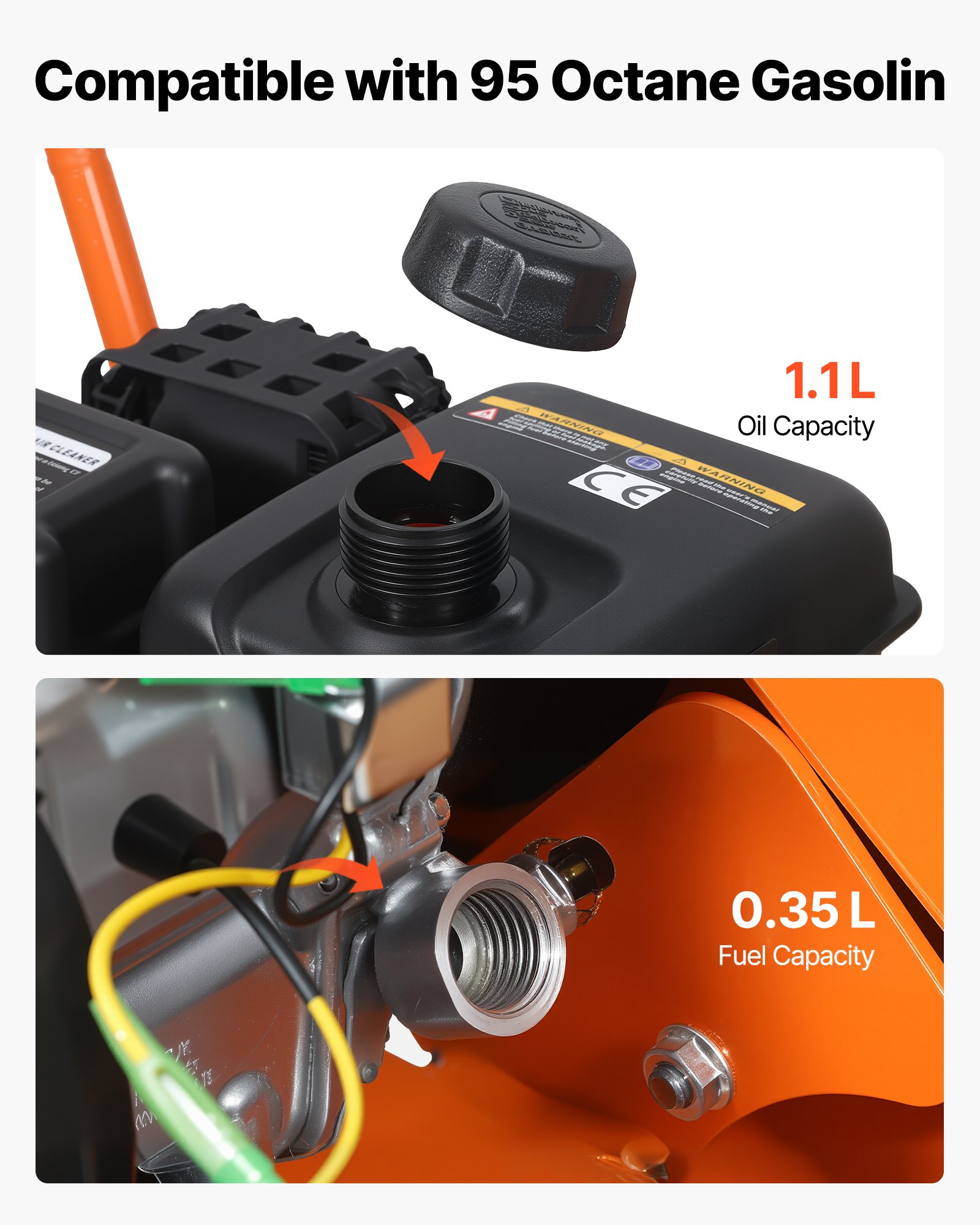 VEVOR Compactador de Tierra Motor de Gasolina de 2 HP 79 cc, Compactador Vibratorio de Placa 5250 VPM, Placa de 41x31,5 cm, Fuerza de Compactación de 8 kN para Caminos, Patios, Asfaltos, Paisajismo