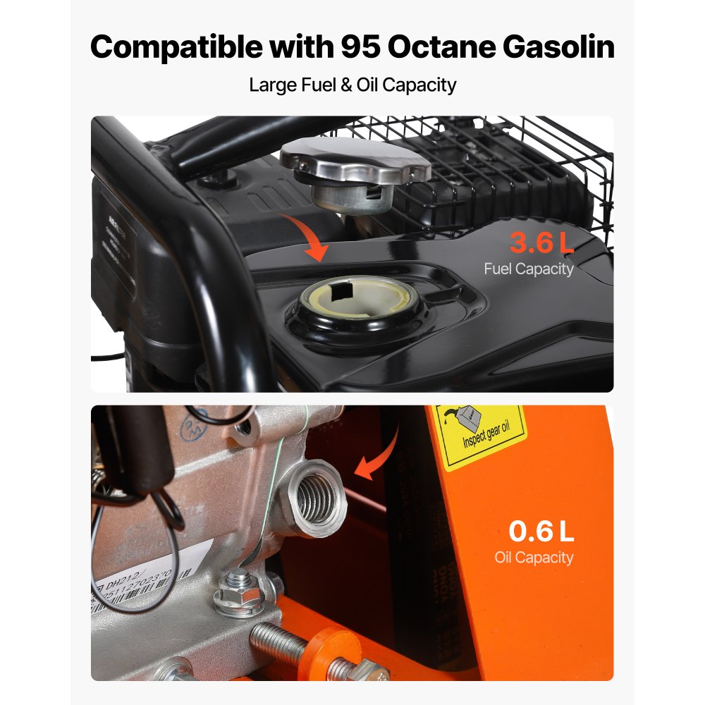 VEVOR Compactador de Tierra Motor de Gasolina de 6,5 HP y 212 cc, Compactador Vibratorio de Placa 6400 VPM, 20-25 m/min, Fuerza de Compactación de 15 kN, para Caminos, Patios, Asfaltos, Paisajismo