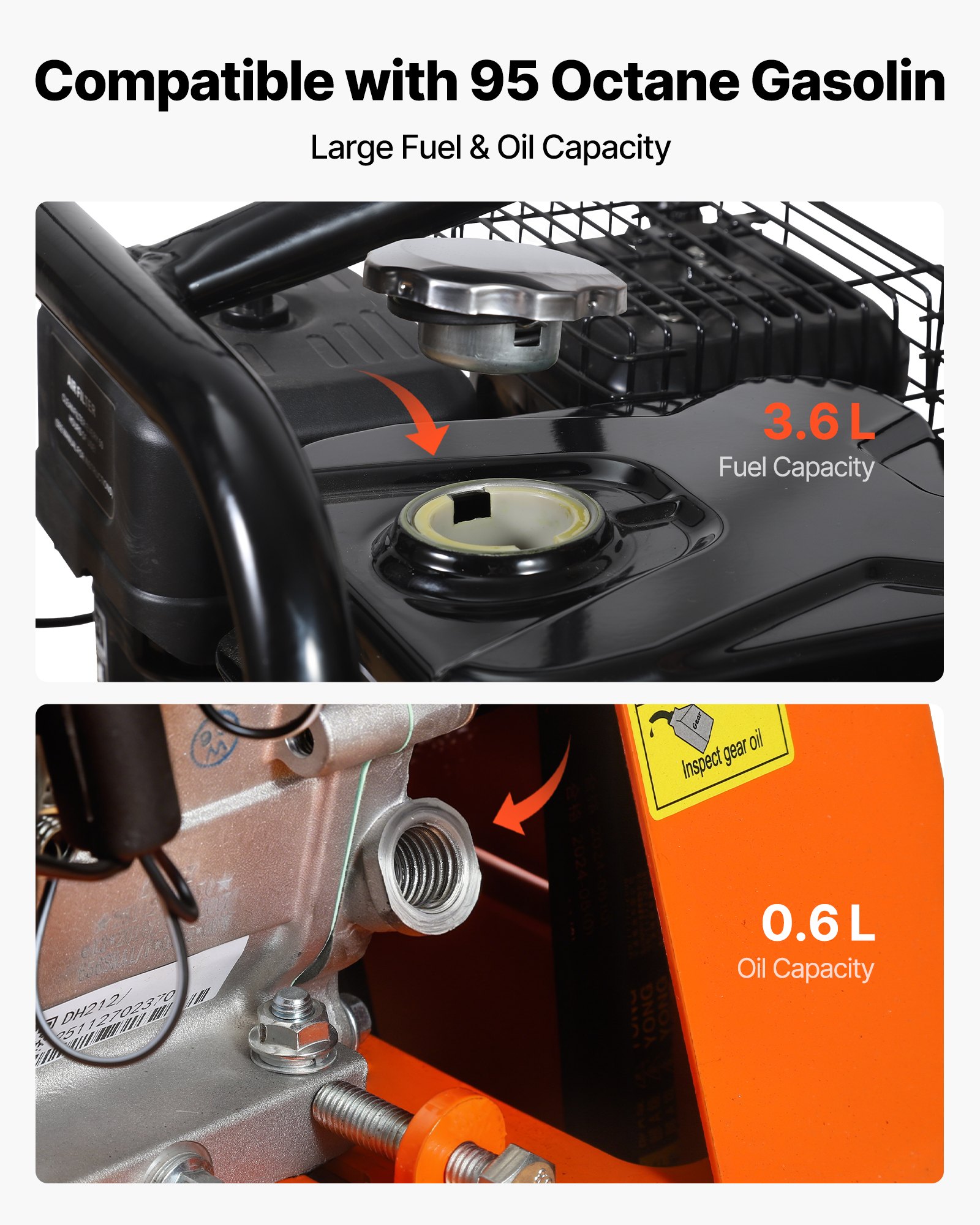 VEVOR Compactador de Tierra Motor de Gasolina de 6,5 HP y 212 cc, Compactador Vibratorio de Placa 6400 VPM, 20-25 m/min, Fuerza de Compactación de 15 kN, para Caminos, Patios, Asfaltos, Paisajismo