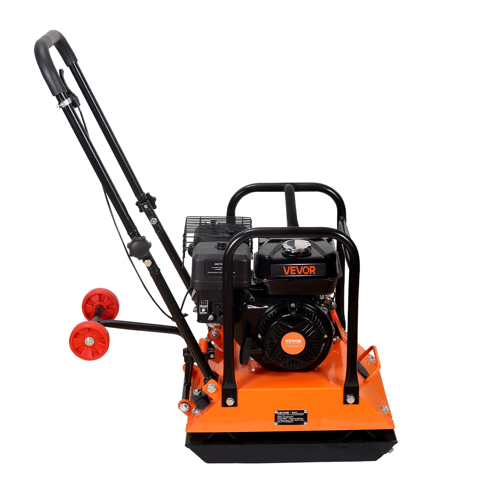 VEVOR Compactador de Tierra Motor de Gasolina de 6,5 HP y 212 cc, Compactador Vibratorio de Placa 6400 VPM, 20-25 m/min, Fuerza de Compactación de 15 kN, para Caminos, Patios, Asfaltos, Paisajismo