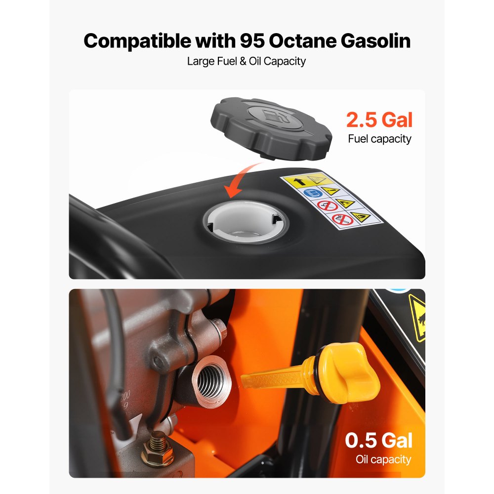 VEVOR Compactador de Tierra Motor de Gasolina de 6,5 HP y 196 cc, Compactador Vibratorio de Placa 5600 VPM, 25 m/min, Fuerza de Compactación de 10,5 kN, para Caminos, Patios, Asfaltos, Paisajismo